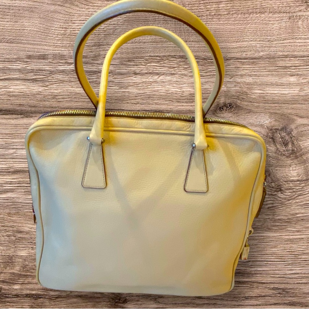 Prada cream leather shoulder bag briefcase laptop tote with side number lock